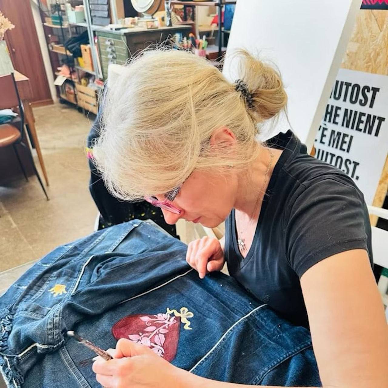 Paint on fabric in an artist's studio