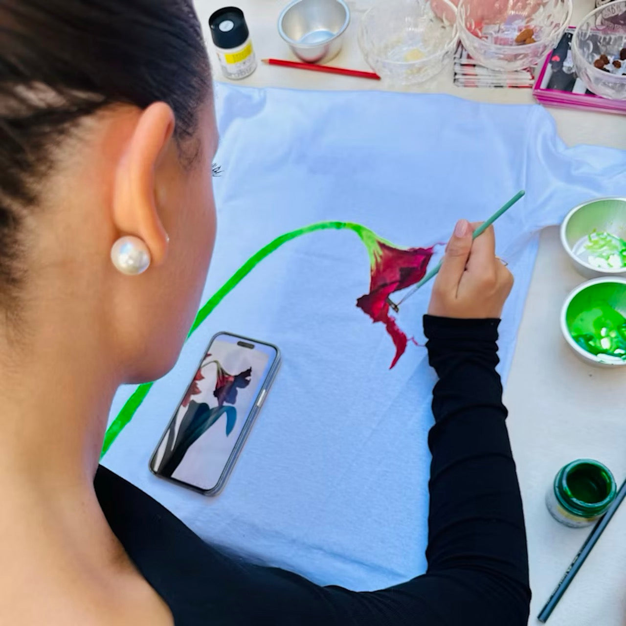 Paint on fabric in an artist's studio