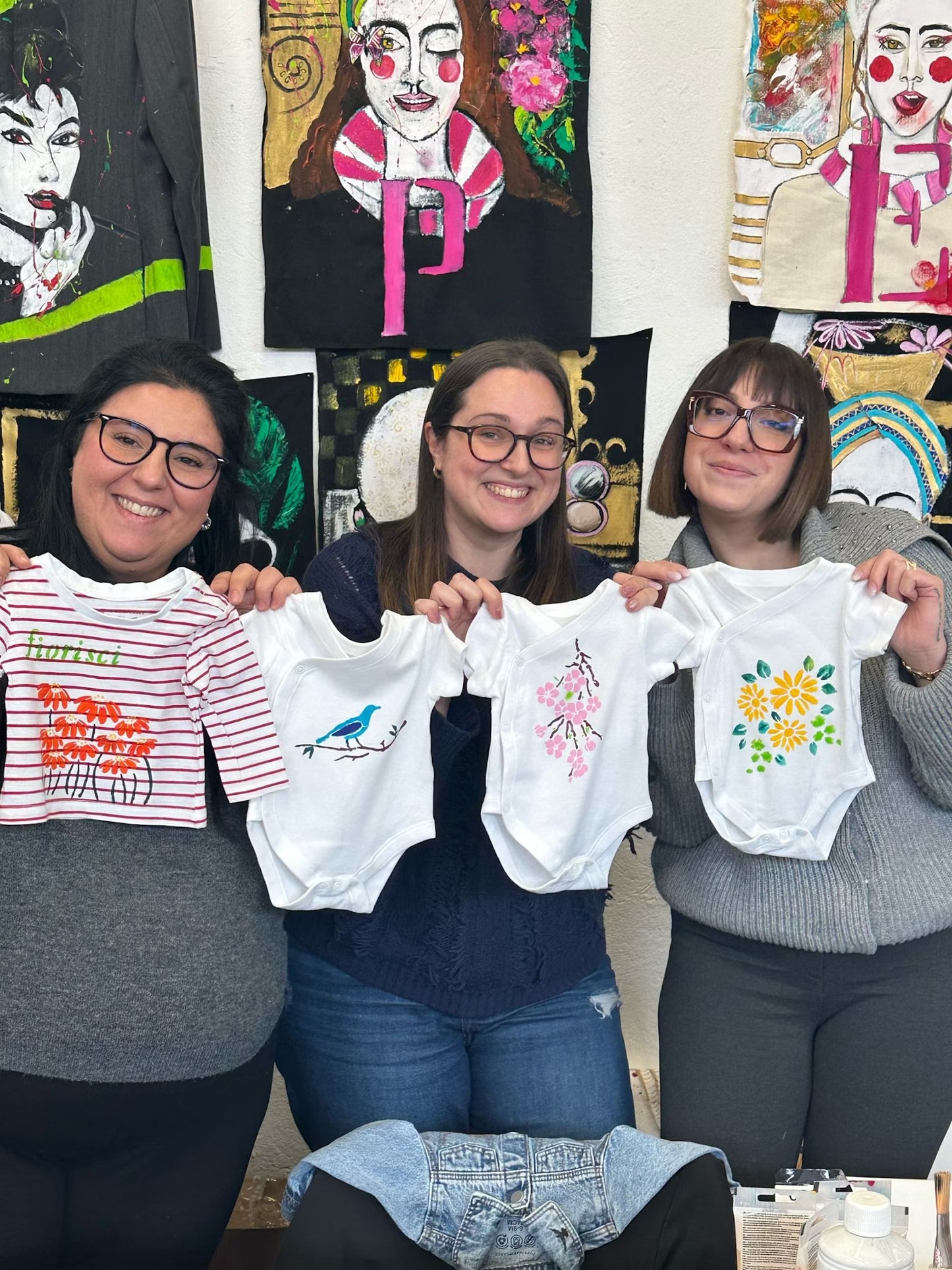 Paint on fabric in an artist's studio