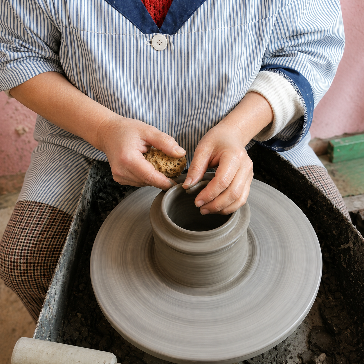 Mold a ceramic vase and decorate it with flowers in Florence