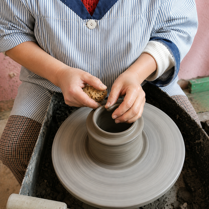 Mold a ceramic vase and decorate it with flowers in Florence