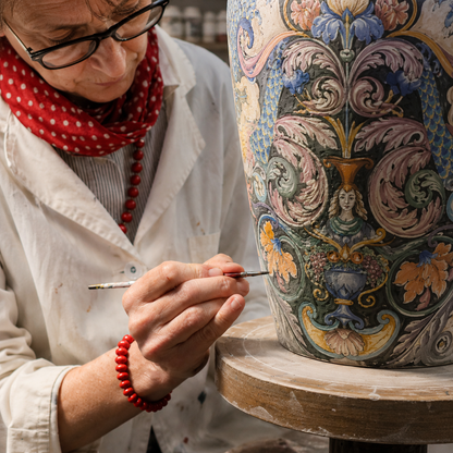 Decora una maiolica in uno storico atelier artigiano a Firenze