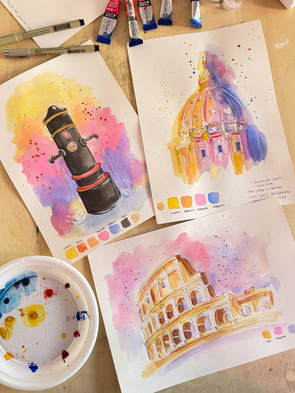 Paint Rome in pop art style with a watercolor workshop